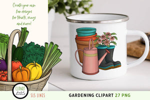 Summer Gardening Clipart - Vegetables, Pots & Garden Tools PNG - SLSLines