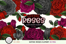 Load image into Gallery viewer, Gothic Roses Clipart - Black, Red &amp; Magenta Rose Illustrations PNG, SLS Lines