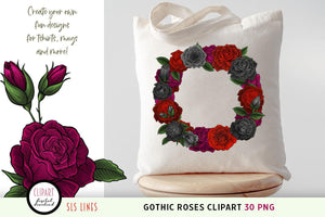 Gothic Roses Clipart - Black, Red & Magenta Rose Illustrations PNG, SLS Lines