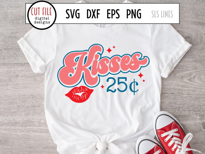 Kisses 25 Cents SVG and PNG, Kissing Lips Retro Cut File
