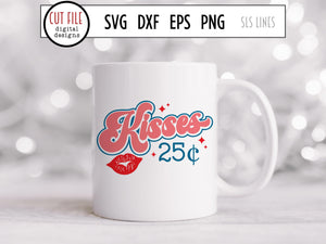 Kisses 25 Cents SVG and PNG, Kissing Lips Retro Cut File