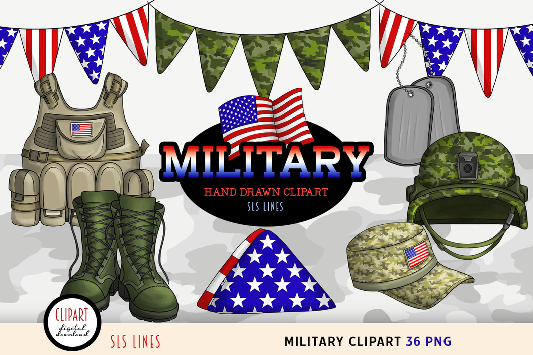 Military Clipart - USA Combat Gear & Camo Patterns PNG