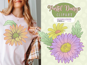 Pastel Daisies Clipart - Hippie Boho Daisy PNGs, Shasta Daisies Clipart