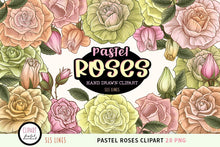 Load image into Gallery viewer, Pastel Roses Clipart - Pretty Softly Colored Rose Illustrations PNG - SLS Lines