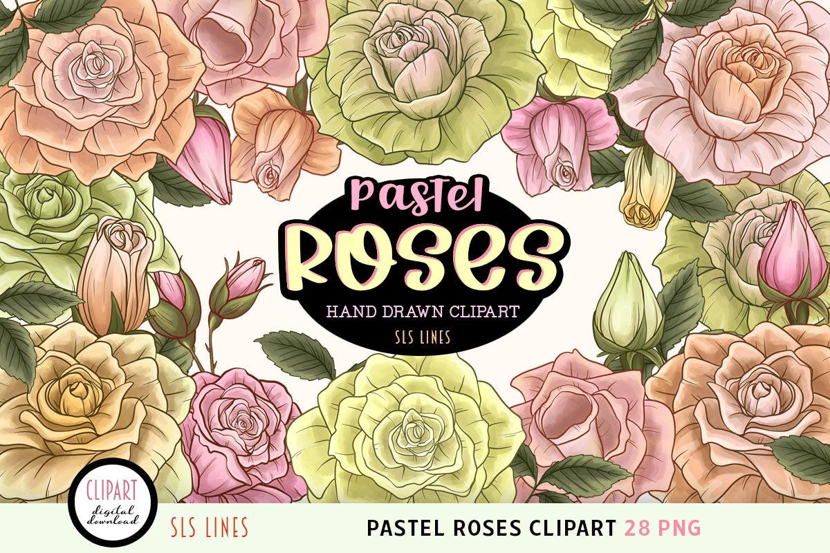 Pastel Roses Clipart - Pretty Softly Colored Rose Illustrations PNG –  SLSLines