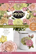 Load image into Gallery viewer, Pastel Roses Clipart - Pretty Softly Colored Rose Illustrations PNG - SLS Lines