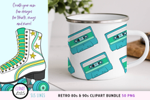 Load image into Gallery viewer, Retro 80s &amp; 90s Clipart - Skateboards, Roller Skates &amp; Rainbows PNG by SLS Lines