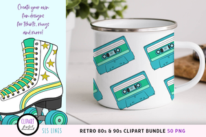Retro 80s & 90s Clipart - Skateboards, Roller Skates & Rainbows PNG by SLS Lines