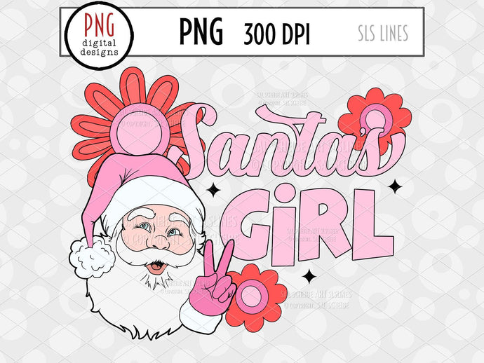 Santa's Girl PNG, Pink Retro Christmas Sublimation by SLS Lines