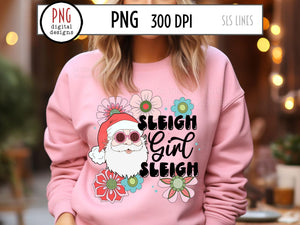 Sleigh Girl Sleigh PNG, Santa with Hippie Flowers