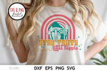 Load image into Gallery viewer, Stay Trippy Little Hippie SVG - Retro Mushrooms &amp; Rainbow Cut File by SLS Lines