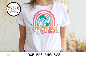 Stay Trippy Little Hippie SVG - Retro Mushrooms & Rainbow Cut File by SLS Lines