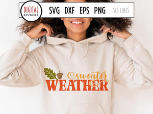 Sweater Weather SVG with Fall Leaves Cut File