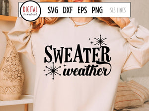 Retro Sweater Weather SVG with Snowflake Cut File
