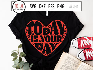 Today Is Your Day SVG, Positivity Cut File with Retro Heart by SLS Lines