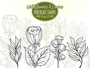 Procreate Stamps, Wildflowers & Leaves Free Set