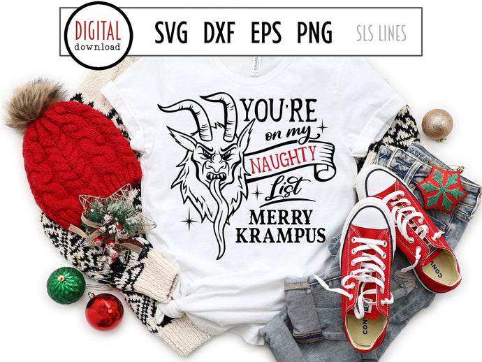 You're on my Naughty List SVG, Christmas Krampus Cut File by SLS Lines