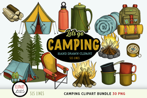 Camping Clipart - Campfire, Tents & Backpacks PNG