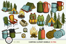 Load image into Gallery viewer, Camping Clipart - Campfire, Tents &amp; Backpacks PNG