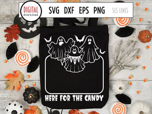 Halloween Trick or Treat Bag SVG, Retro Ghosts Cut File with bats