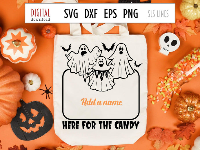 Halloween Trick or Treat Bag SVG, Retro Ghosts Cut File with bats