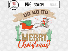 Load image into Gallery viewer, Ho Ho Ho Santa in the Desert PNG, Southwestern Christmas Sublimation, Santa Claus  Reindeer