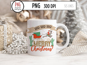Ho Ho Ho Santa in the Desert PNG, Southwestern Christmas Sublimation