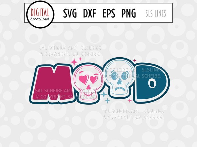 Mood SVG, Cute Retro Skull Cut File with Emotions by SLS Lines