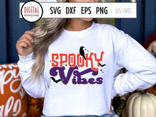 Load image into Gallery viewer, Spooky Vibes SVG, Halloween Cut File with bats and crow