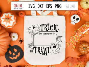 Halloween Trick or Treat Bag SVG, Ghosts & Spiderwebs Cut File