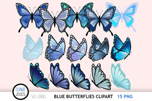 Butterfly Clipart - Blue Butterflies PNG Illustrations - SLS Lines