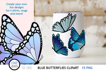 Load image into Gallery viewer, Butterfly Clipart - Blue Butterflies PNG Illustrations - SLS Lines