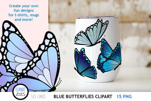 Butterfly Clipart - Blue Butterflies PNG Illustrations - SLS Lines