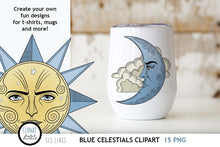 Load image into Gallery viewer, Blue Celestial Clipart - Sun &amp; Moon Graphics - SLSLines