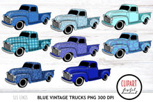 Load image into Gallery viewer, Vintage Truck Clipart - Blue Trucks PNG