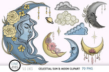 Load image into Gallery viewer, Celestial Clipart Bundle - Sun &amp; Moon Graphics - SLS Lines