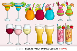 Beer & Fancy Drinks Clipart - Food & Drink PNGs - SLS Lines
