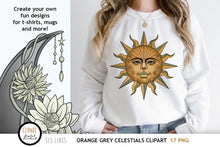Load image into Gallery viewer, Grey &amp; Orange Celestial Clipart - Sun &amp; Moon Graphics - SLS Lines