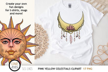 Load image into Gallery viewer, Pink &amp; Yellow  Celestial Clipart - Sun &amp; Moon Graphic - SLS Liness