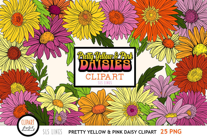 Retro Daisies Clipart - Hippie Boho Daisy PNGs - SLS Lines