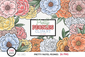 Peonies Clipart - Pastel Peony Flowers PNG - SLS Lines