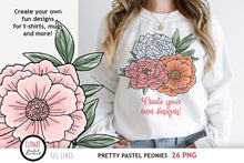 Load image into Gallery viewer, Peonies Clipart - Pastel Peony Flowers PNG - SLS Lines