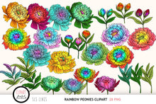 Load image into Gallery viewer, Peony Clipart - Rainbow Peonies PNG Elements, SLS Lines