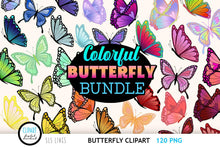 Load image into Gallery viewer, Colorful Butterfly Clipart - Bundle of Butterflies