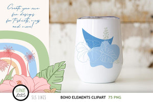 Boho Elements Clipart Bundle - Flowers, Feathers & Rainbows - SLS Lines