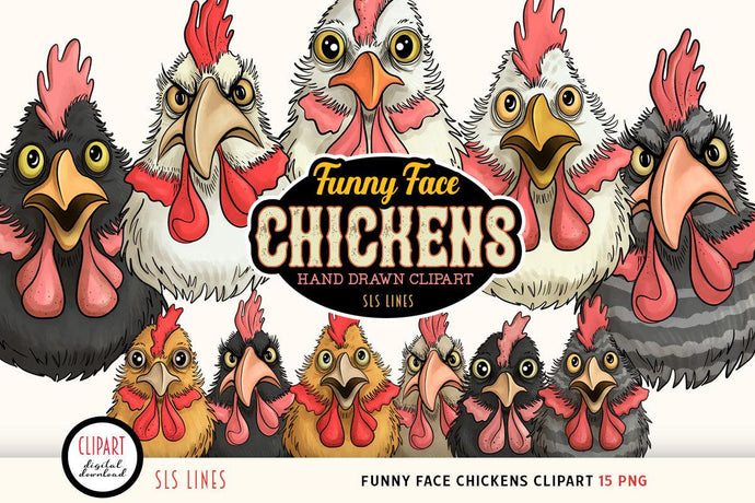 Funny Face Chickens Clipart - Angry, Cute & Squawking Hens PNG - SLSLines