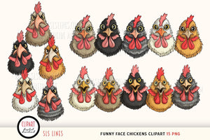 Funny Face Chickens Clipart - Angry, Cute & Squawking Hens PNG