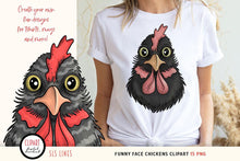 Load image into Gallery viewer, Funny Face Chickens Clipart - Angry, Cute &amp; Squawking Hens PNG