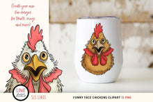 Load image into Gallery viewer, Funny Face Chickens Clipart - Angry, Cute &amp; Squawking Hens PNG