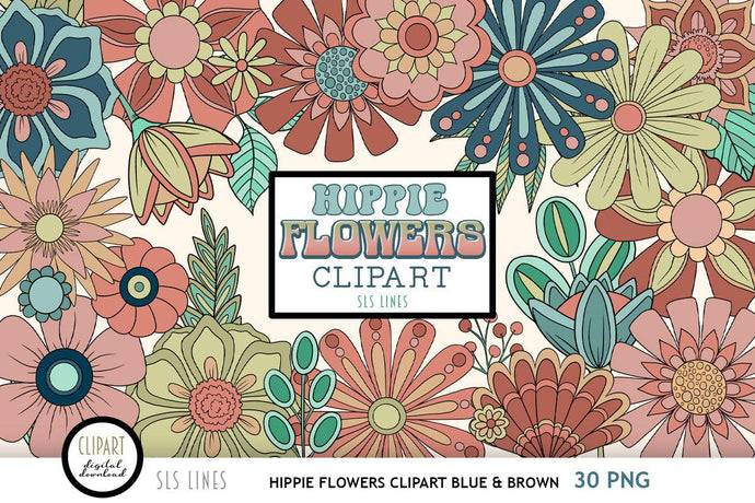 Hippie Flowers Clipart - Groovy 60s Style Florals - SLS Lines